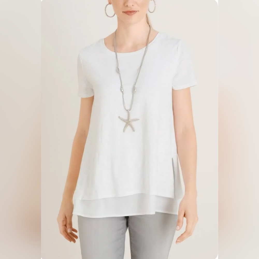 Chico's Women's Layered-Look Knit and Woven Top - White - Small
